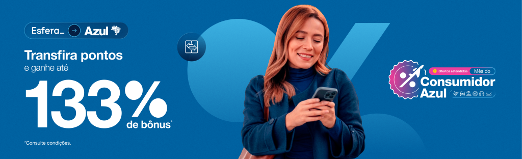 Banner promoção Esfera e Azul com 133% de bônus