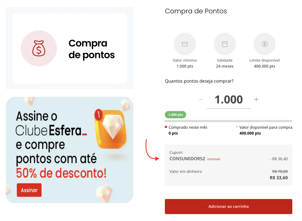 Exemplo Compra de Pontos Esfera