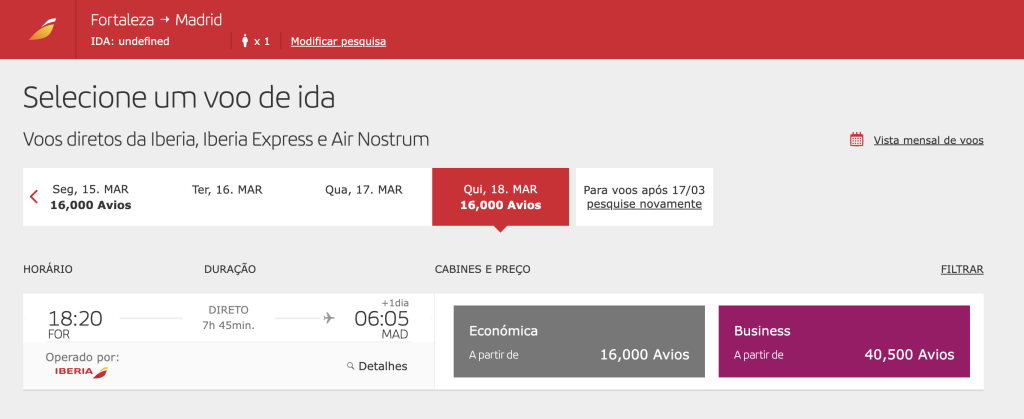 Exemplo Passagem Iberia Avios